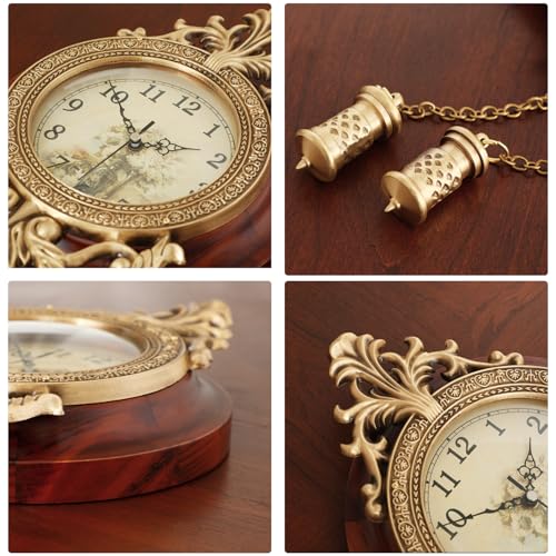 Aero Snail Dia 9-inch Retro Style Vintage Wood Indoor Wall Clock with Swinging Pendulum (Requires 2 AA Batteries for Clock Hands and Pendulum)