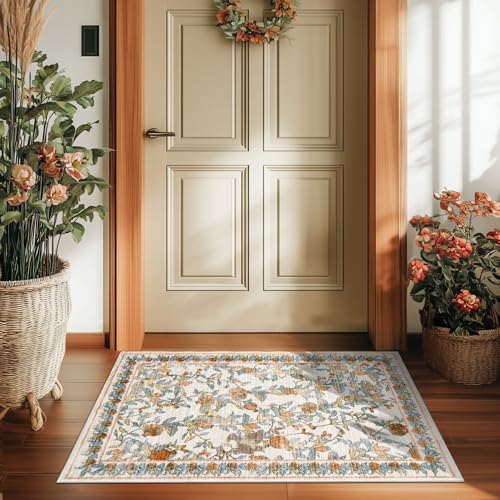 jinchan 2x3 Floral Vintage Washable Accent Entryway Rug, Orange