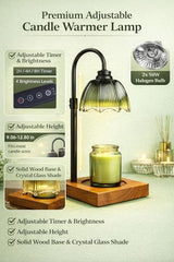 Candle Warmer Lamp, Candle Warmer for Jar Candles with Timer Dimmer & Adjustable Height, Flameless & Safe, Wood Base, 2 Bulbs Included – Home Decor for Bedroom & Relaxation, Housewarming Gift