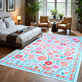 Area Rugs for Living Room 5x8 Non-Slip Carpet Washable Boho Rug Vintage Low Pile Carpet Print Home Rugs for Bedroom Kids Room Playroom Dining Room Home Office Farmhouse,Blue