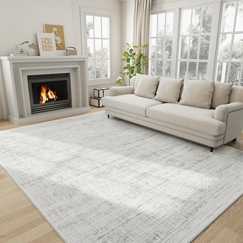 5x8 Washable Area Rug for Living Room Bedroom: Non-Slip Modern White Gray