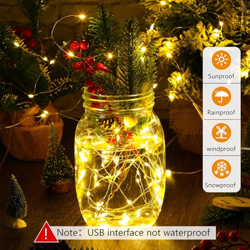Macarrie 3 Pcs Fairy Lights USB Powered 16 ft 50 LED String Lights for Indoor Outdoor Bedroom DIY Party Wedding Home Festival Tree Garden Xmas Decoration (Warm White)