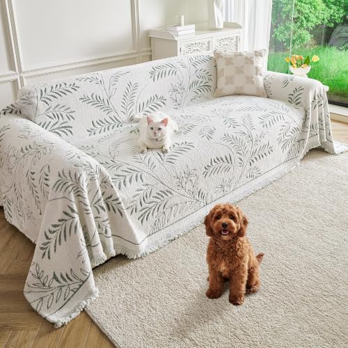 Couch Cover for Dogs Washable Sofa Cover, Sectional Couch Covers, Sofa Covers for 2 Cushion Couch, Non Slip Stripe Sofa Slipcovers Furniture Protector (Eucalyptus Green 71x134)