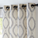 jinchan Boho Linen Blend Beige Farmhouse Curtains 84 Inch Length 2 Panels Set Blue Embroidered Leaf Living Room Ogee Geometry Drapes Light Filtering Curtains Grommet Blue on Flax
