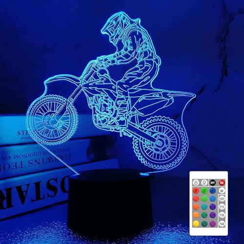 FULLOSUN Dirt Bike Gifts, Motocross 3D Night Light for Kids for Xmas Holiday Birthday Gifts for Kids Motorcycle Fan with Remote Control 16 Colors Changing + 4 Changing Mode + Dim Function