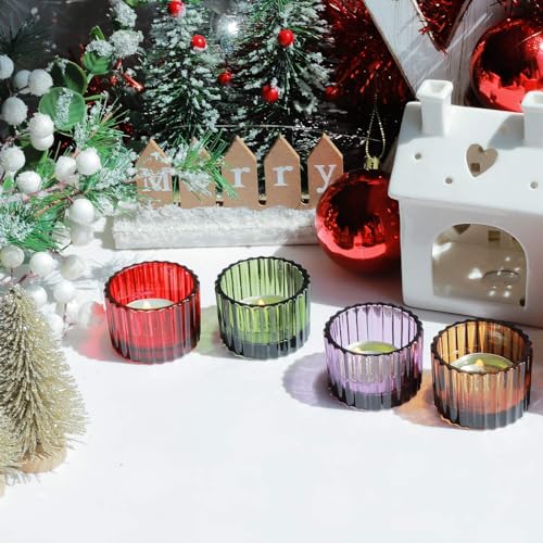 4 Colors Tealight Candle Holder Fall Decor, Set of 12 Glass Votives