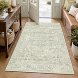 FMFUNCTEX 4x5 Washable Green Neutral Oriental Distressed Entryway Area Rug