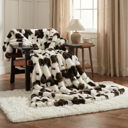 Cow Print Faux Fur Throw Blanket for Couch, Ultra Soft Cozy Lightweight Blanket for Kids Teens Adults, Easy Care, Luxury Decorative Gifts for Sofa Bedroom Living Room Decor, 50″ x 60″
