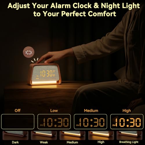 Sunrise Alarm Clock with White Noise Machine Night Light for Bedroom | 20 Sleep Sounds Machine, Digital Alarm Clock with Snooze, Gental Wake Up Light, 0–12 Volume, Deep Wooden