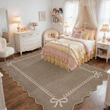Garvee Scalloped Bow Rug Brown Washable Solid 4x6 Area Rugs for Living Room