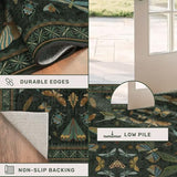 Hazo Haus Dark Green Insect 2x5 Bathroom Runner Rug - Washable Non Slip Runners for Kitchen, Laundry Room, Front Door Mat Entrance, Nature Floral Indoor Floor Décor, Thin Low Pile with Rubber Backed
