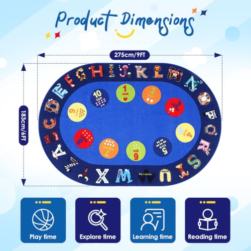 lotoo Classroom ABC Rug, Kids Rugs for Playroom, Preschool Educational Carpet for Learning Alphabet Animals Words Numbers, Kids Daycare Nursery Play Mat for Toddlers Children Bedroom Playroom
