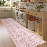2.6x8 Runner Rug, Washable Vintage Floral Kitchen Runners Rug, Pink