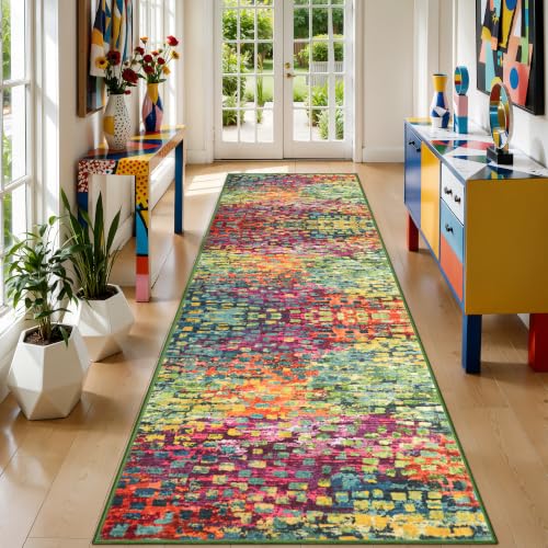 Colorful Abstract 2.6x12 Washable Hallway Runner Rug, Non Slip Long Rug