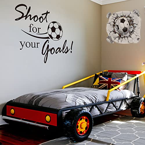 Gersoniel Soccer Wall Decal Gift 3D Soccer Wall Decor Stickers for Room Decor Football Stuff Shoot for Your Goals Football Sticker for Kid Boy Bedroom Art Decoration
