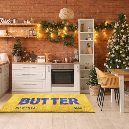 Butter Rug - Bright Yellow Plush Shaggy Non Slip Runner Kitchen Mat and Ultra Soft Accent Rug for Living Room Bedroom or Entryway - 47"x20" Fluffy Indoor Carpet
