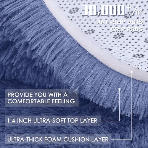 OLANLY Denim Blue Round Rugs for Bedroom - Machine Washable, 9 ft Circle Area Rugs for Living Room, Soft and Fluffy Shaggy Carpet for Teen Girl and Boys, Nursery Rooms, Dorms, Home Decor Aesthetic