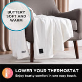 Brookstone Electric Heated Plush Throw - Heated Blankets - 4 Heat Settings, 4-Hour Auto Shut Off, 100% Polyester, 50"x60" - Ivory