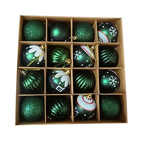 Green Christmas Balls 16ct 2.36”Christmas Tree Decoration, Shatterproof Plastic Decorative St. Patrick's Day Ball Ornaments Exquisite Designs (Green)