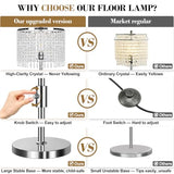 【Upgraded】 Dimmable Crystal Floor Lamps for Living Room, 1000LM LED Bulb Included, Standing Lamp with Knob Switch, Tall Silver Modern Floor Lamp for Bedroom Nursery Office Reading