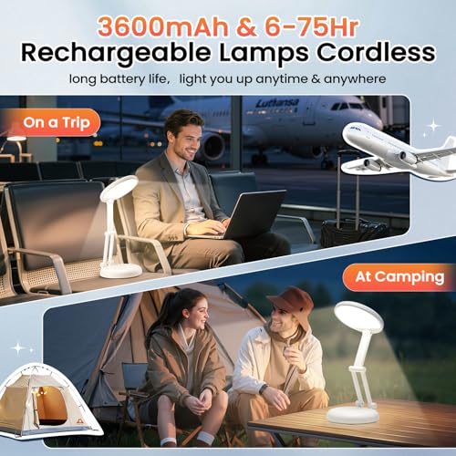 One Fire Rechargeable Table Lamp,Dimmable Cordless Lamp Desk Lamp for Dorm,3600mAh Battery Operated Lamp Rechargeable Lamp,Small Desk Lamp Portable Light for Office/Study/Nail/Craft/Puzzle(Warm Light)