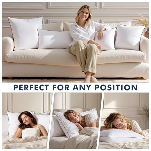 MIULEE Goose Feather Down 20x20 Pillow Insert Set of 2 with 100% Down-Proof Cotton Cover, Soft Fluffy Decorative Pillow for Sofa Bed Couch Living Room White
