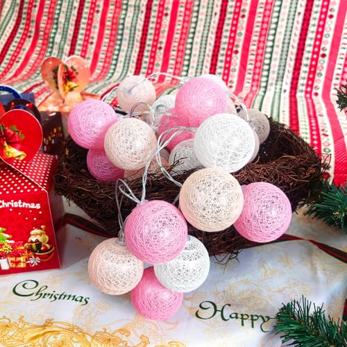 Gardeningwill 3M/10Ft 30 Pink White Ball LED Xmas Wedding Battery Operated String Fairy Light