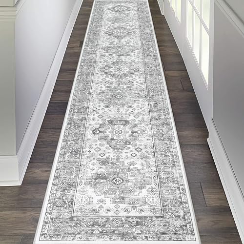 Pauwer Hallway Runner Rug 2'6'' x 12',Washable Kitchen Runner, Vintage Grey
