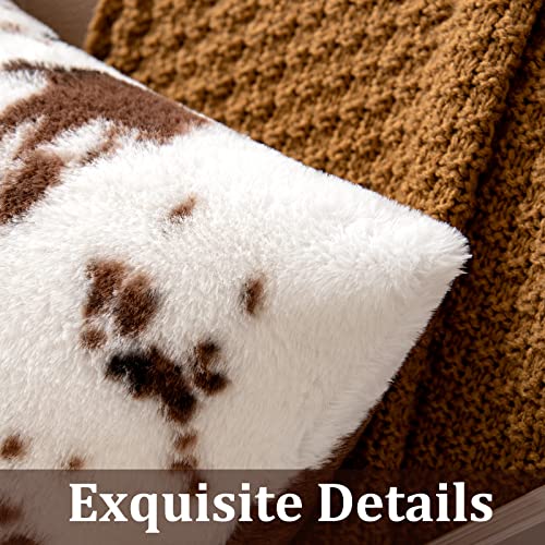 Pack of 2 Luxury Faux Fur Throw Pillow Covers Cowhide Decorative Soft Fluffy Plush Couch Throws Brindle Cushion Covers for Couch Living Room Sofa Bedroom 18x18 Inch
