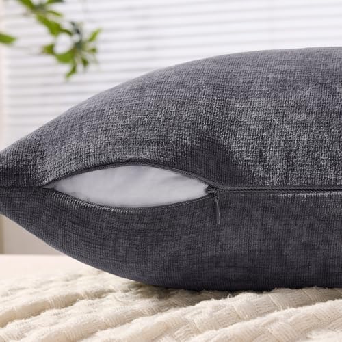 MIULEE Grey Chenille Couch Throw Pillow Covers, 20x20