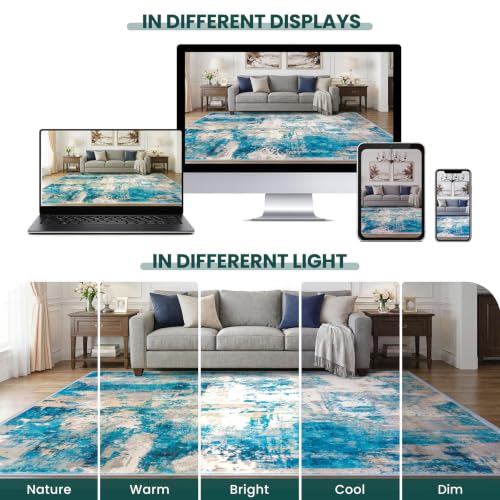 KOZYFLY Abstract Small Area Rugs 2x3 Washable Door Mat Turquoise/Beige/Grey