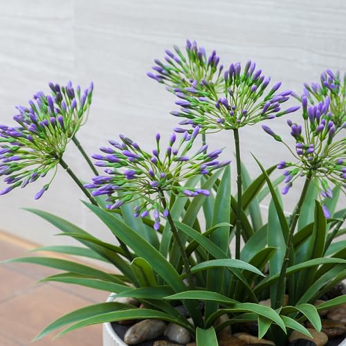 8 Bundles Artificial Flowers Plants for Outdoor Planters | 18.9 in Purple Large Fake Flowers | Spring Summer Look Real Plasic Faux Plant for Front Porch Pathway Garden Patio (Purple)