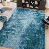 5x7 Blue Washable Area Rug Non-Slip Faux Wool Abstract Rug