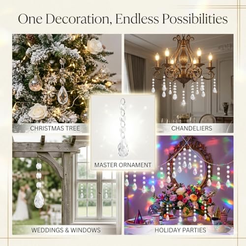 HOHIYA Crystal Christmas Ornaments Set 30PCS Clear Acrylic Hanging Icicle Prisms and Bead Garland for Christmas Tree Wedding Chandelier Window Party Holiday Decorations