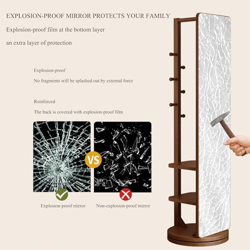 360° Rotatable Full-Length Solid Wood Mirror with Coat Rack | 2-in-1 Floor Standing Makeup & Dressing Mirror for Bedroom, Living Room, Entryway & Cloakroom Storage