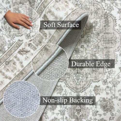 5x10 Rug Washable Living Room Area Rugs Non Slip Warm Grey