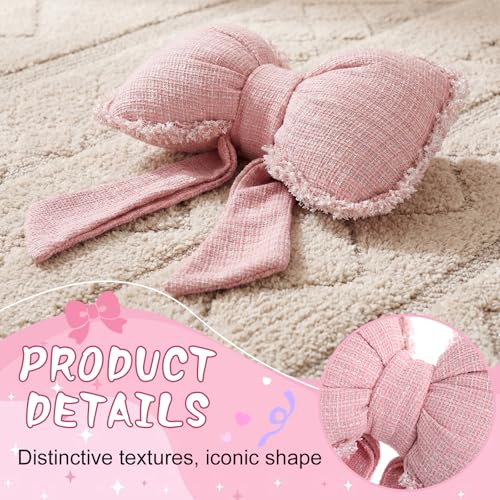 Kathfly Pink Bow Pillow Soft Bow Shaped Throw Pillows Decorative Cute Cushion Aesthetic Home Decor for Room Bed Sofa Couch(Lace Trim,Polyester)