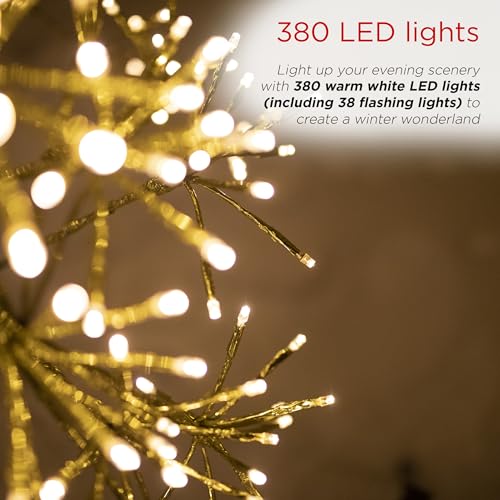 Alpine Corporation 53" H Indoor Outdoor Festive Artificial Christmas Tree with Warm White LED Lights, Gold