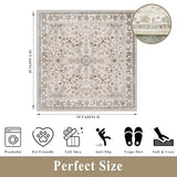 5x5 Square Washable Rug for Living Room: Non Slip Indoor Entryway Foot Carpet for Kitchen, Boho Soft Beige 5ftx5ft Low Pile Neutral Area Rug for Dining Room Bathroom (Beige, 5x5)