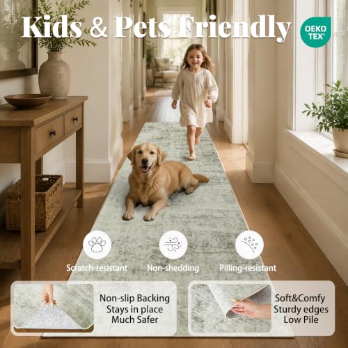 2'x6' Vintage Beige Runner Rug, Washable Non-Slip Non-Shed Floor Mat