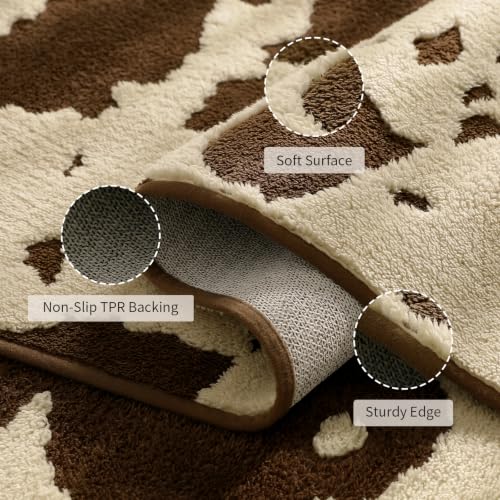 Cowhide Entryway Rugs 3x5 Ft, Washable Plush Soft Brown and Cream Cow Rug, Non-Slip High-Low Pile Animal Small Area Carpet for Bedside, Living Room, Door Entrance, Home Decor