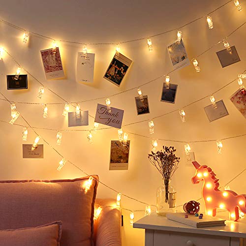 Photo Clip String Lights 17Ft - 50 LED Fairy String Lights with 50 Clear Clips for Hanging Pictures, Christmas Party Birthday Decoration - Perfect Dorm Bedroom Wall Decor Wedding Decorations
