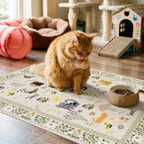 Small 2x3 Area Rugs for Entryway: Washable Kitchen Runner Rug Non Slip Soft Low Pile Animal Cat Carpet Rugs with Rubber Backing Waterproof Door Mats for Indoor Bathroom Bedroom Kids Room (2x3, Beige)