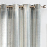 Vangao Linen Striped Curtains for Living Room Bedroom Farmhouse Tickingstripe Light Filtering Window Curtains Printed Drapes Grommet Top 2 Panels Blue W50 x L84 Inch