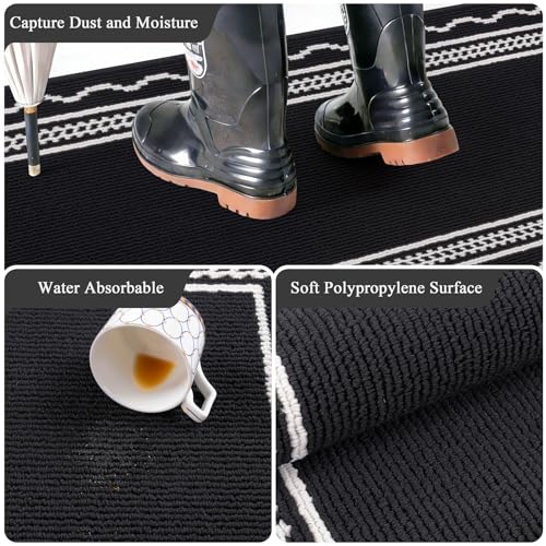 Indoor Door Mat 3x5ft, Absorbent Dog Muddy Paws Mats, Low-Profile Entrance Small Runner Carpet with Non-Slip Rubber Backing, Washable Inside Welcome Mat for Hallway,Entryway,Kitchen(Black)
