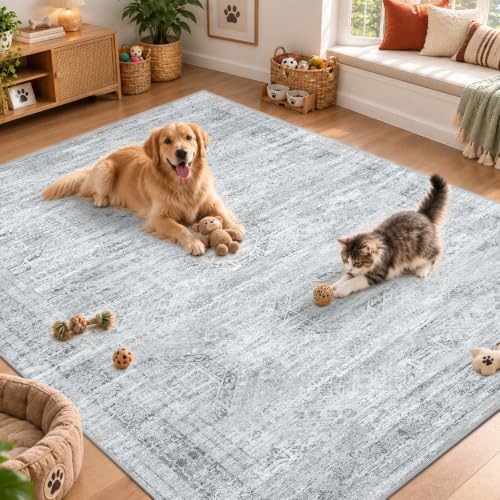 Area Rugs for Bedroom Nursery 4x6 Washable Foldable Vintage Grey