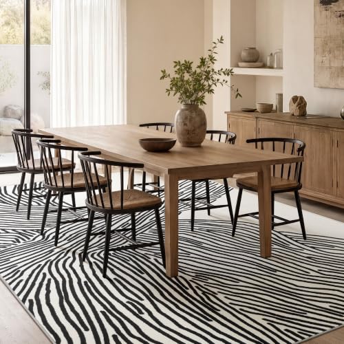 6x9 Ft Washable Area Rug, Black and Cream White Zebra Rug for Living Room