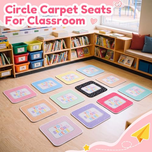 Tinideya 24 Pcs Classroom Carpet Seats 16.5 Inch Composition Notebook Classroom Rug Floor Mat Cushions Group Activity Spots Marker for Back to School Playroom