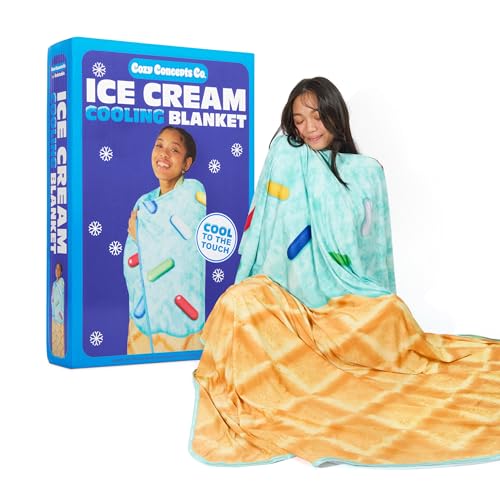 Cozy Concepts Ice Cream Cooling Blanket – Soft Lightweight Throw for Summer Comfort, Cool Vacation Gifts, Cute Ice Cream Design for Cool Days & Nights