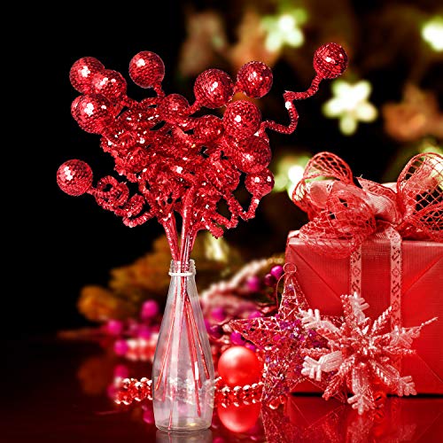 6PC Set Red Christmas Tree Decoration Sequins Ball Curly Pick, Christmas Tree Decorations Christmas Tree Topper Star Home Office Perfect Party Decorations Gifts